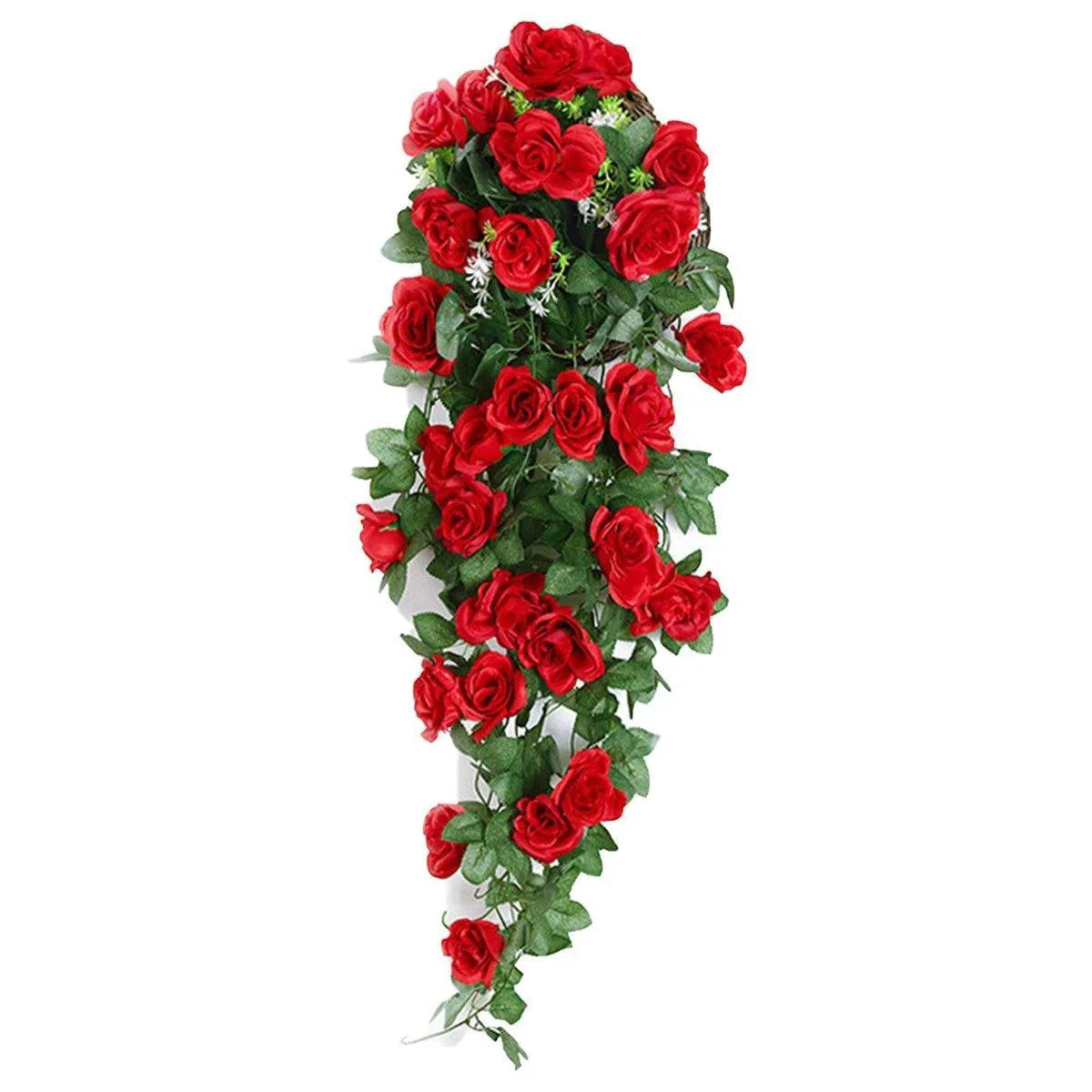 2PCS Artificial Rose Flower Garland Hanging Vine Home Wall Decor Fake Rattan - Rose Red - Mekamart Australia