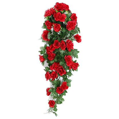 2PCS Artificial Rose Flower Garland Hanging Vine Home Wall Decor Fake Rattan - Rose Red - Mekamart Australia