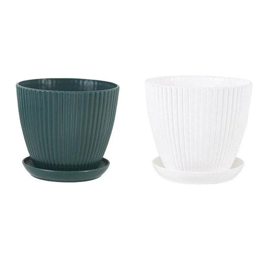 6PCS Simple Plastic Round Plant Pots Vertical Stripes Flower Pot Green Gardening - White - Mekamart Australia