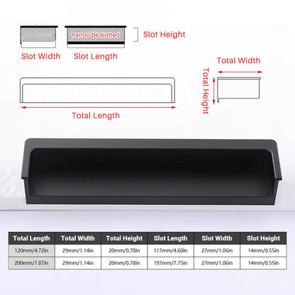 Hidden Recessed Cabinet Handle 120mm 200mm Slotted Drawer Door Pull Furniture - Black-120mm