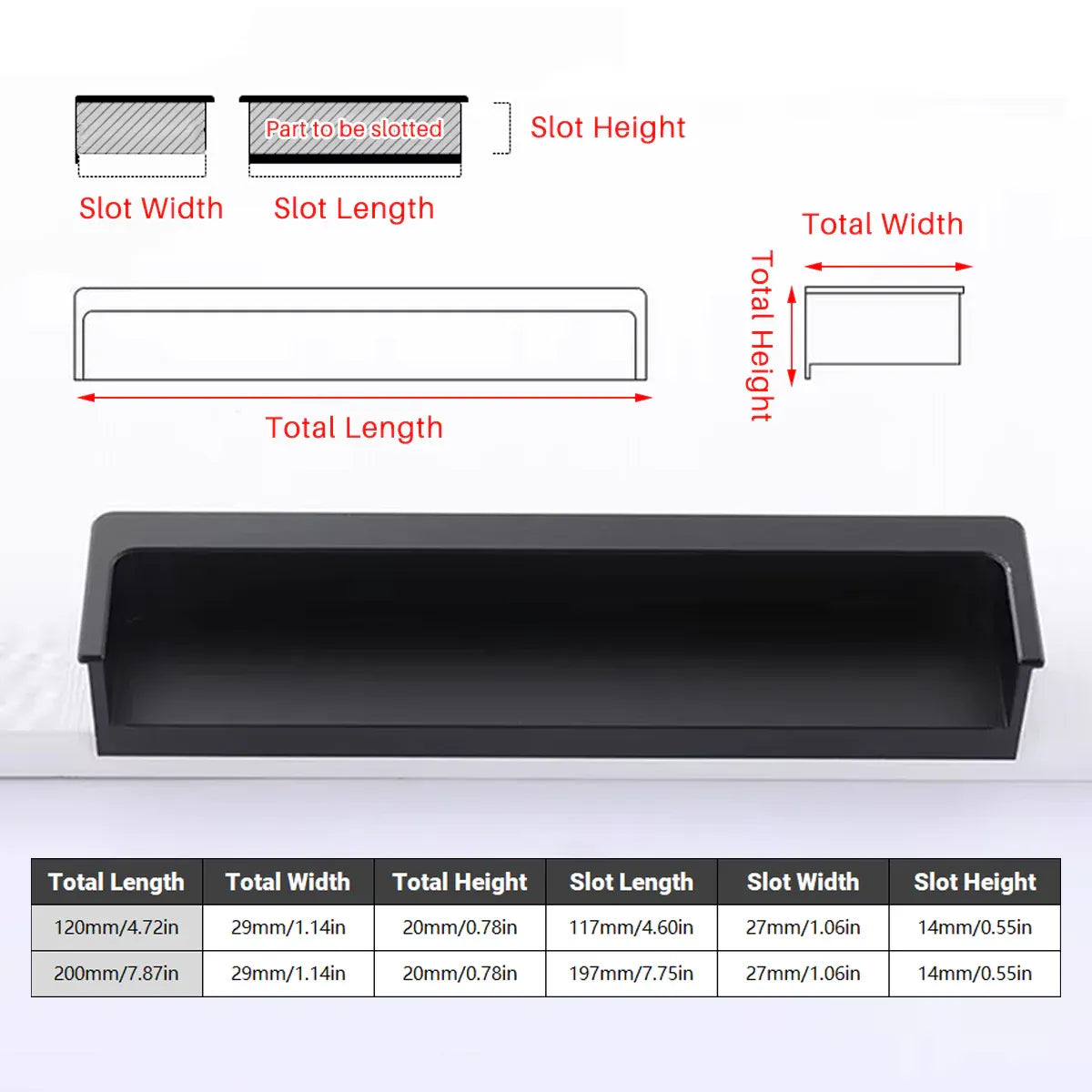 Hidden Recessed Cabinet Handle 120mm 200mm Slotted Drawer Door Pull Furniture - Grey-120mm