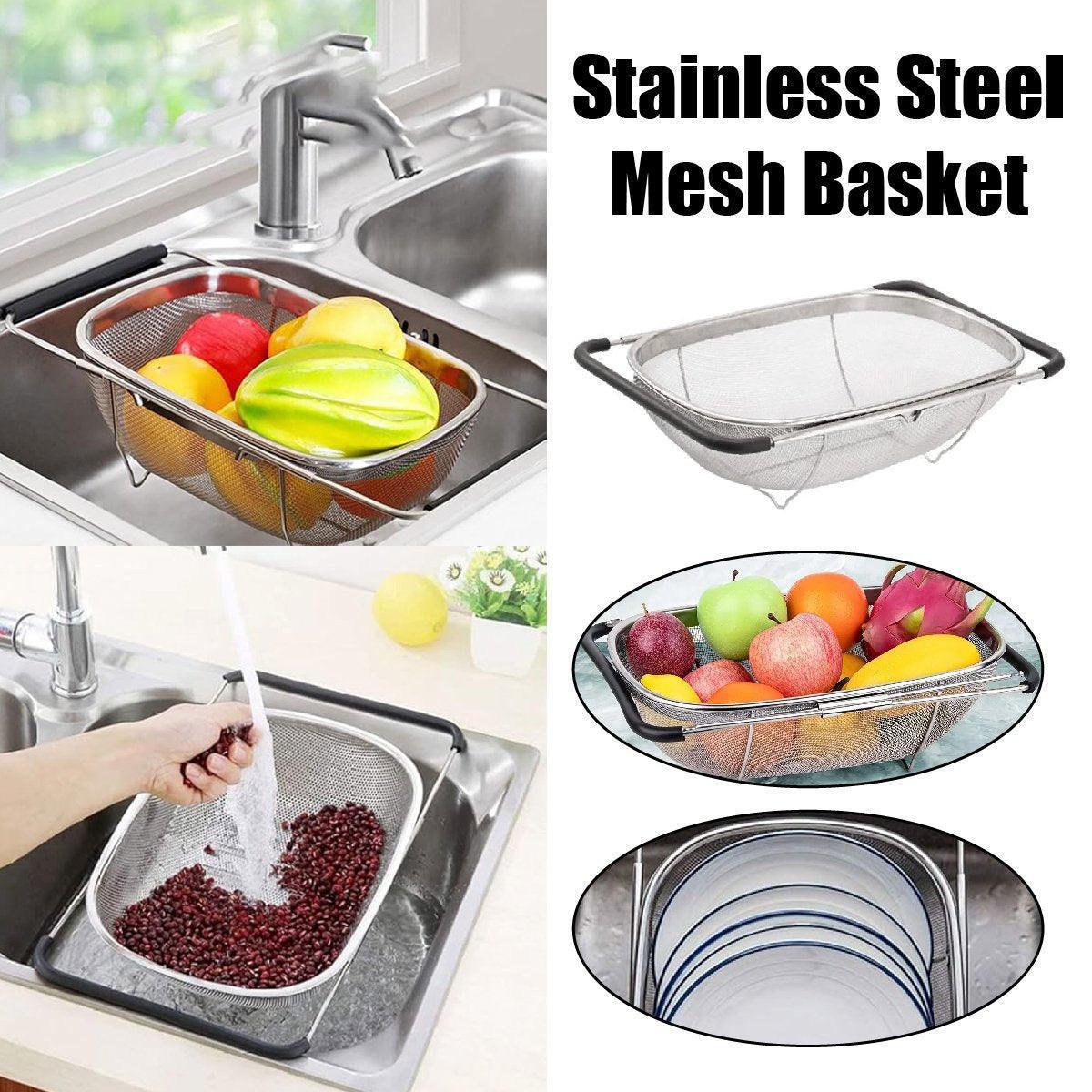 Stainless Steel Telescopic Sink Basket Multi Purpose Fruit Vegetable Strainer - Mekamart Australia