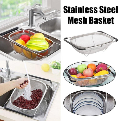 Stainless Steel Telescopic Sink Basket Multi Purpose Fruit Vegetable Strainer - Mekamart Australia