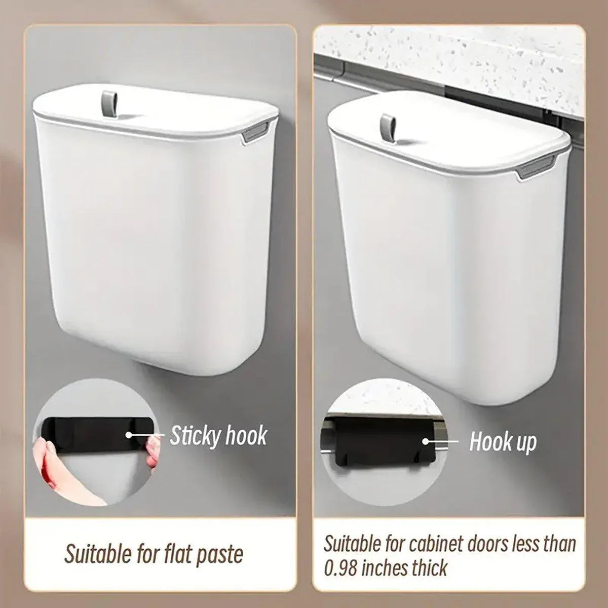 Wall Mounted Hanging Wastebasket with Sliding Lid for Kitchen and Bathroom Use - 9L - Mekamart Australia