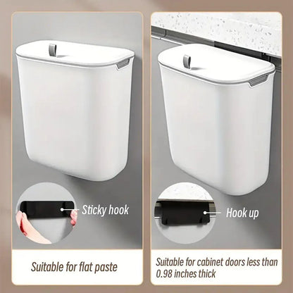 Wall Mounted Hanging Wastebasket with Sliding Lid for Kitchen and Bathroom Use - 9L - Mekamart Australia