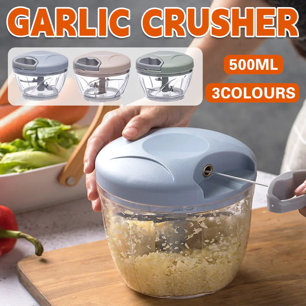 500ml Manual Meat Mincer Garlic Chopper Rotate Garlic Press Crusher Vegetable - Green - Mekamart Australia