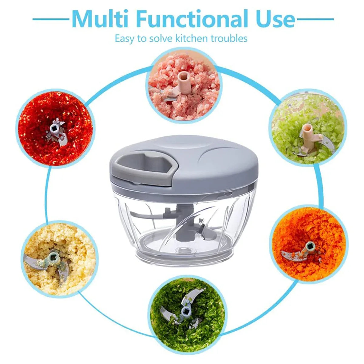 500ml Manual Meat Mincer Garlic Chopper Rotate Garlic Press Crusher Vegetable - Pink - Mekamart Australia