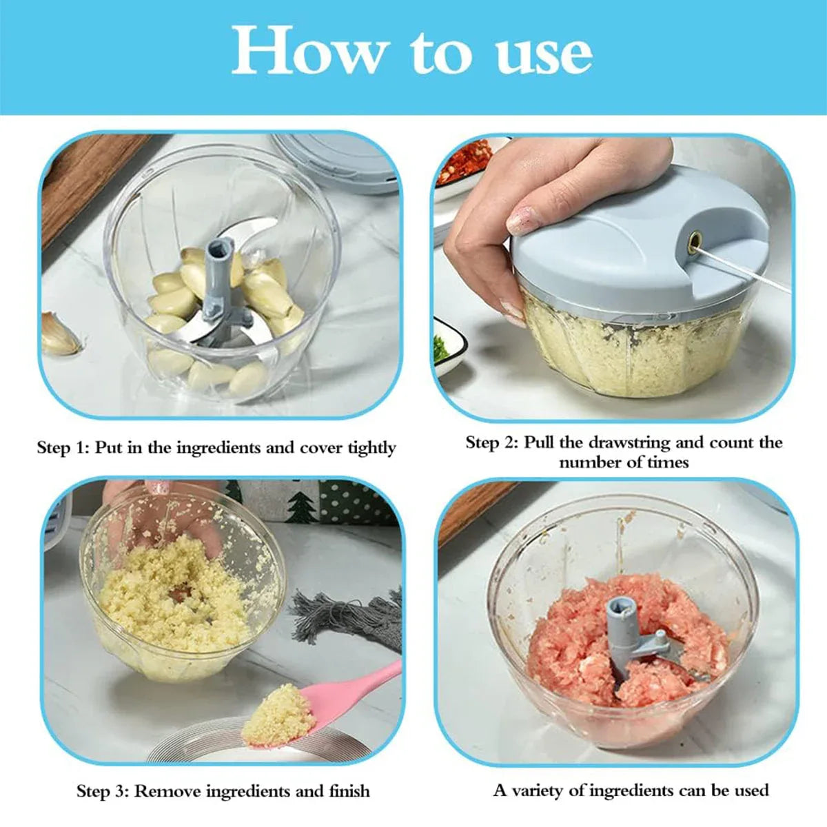 500ml Manual Meat Mincer Garlic Chopper Rotate Garlic Press Crusher Vegetable - Pink - Mekamart Australia