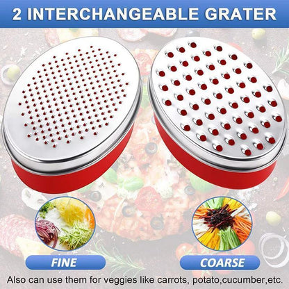 Stainless Steel Kitchen Cheese Grater with Container Storing Fruits Cheese Box - Red - Mekamart Australia