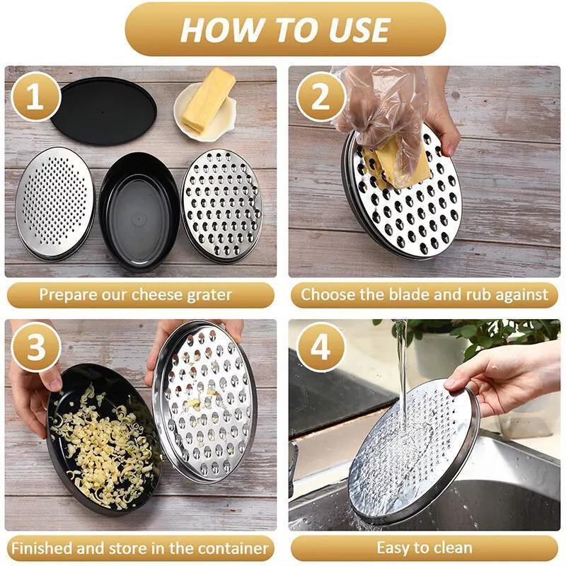 Stainless Steel Kitchen Cheese Grater with Container Storing Fruits Cheese Box - Red - Mekamart Australia