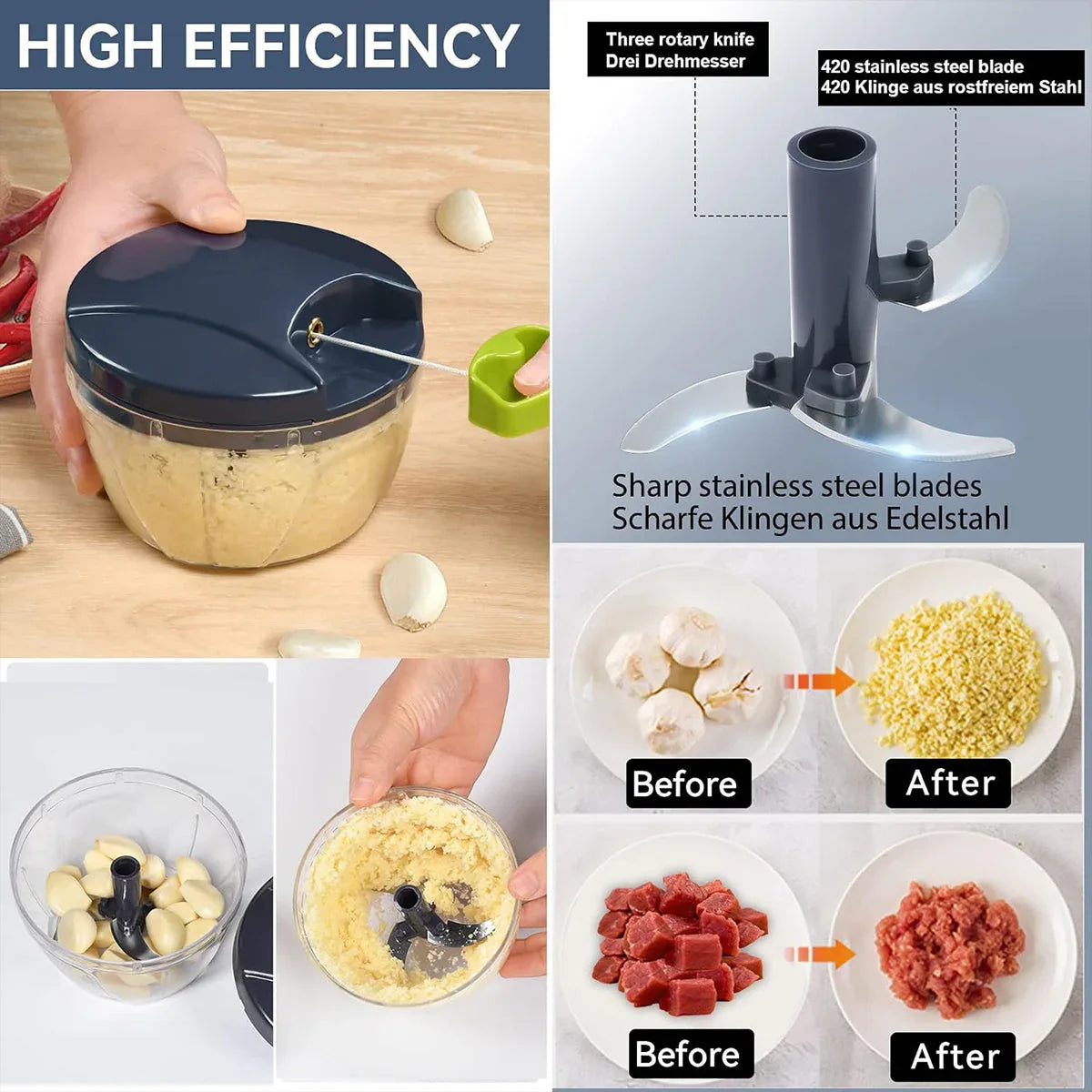 Garlic Press Chopper Slicer Hand Presser Grinder Crusher Home Kitchen Tools Use - 600ml - Mekamart Australia