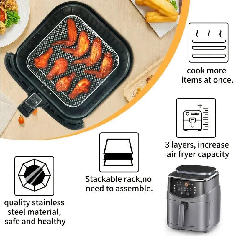 Air Fryer Grill Rack Multi Layer Removable Shelf Mesh Rack for Cooking BBQ - Rectangle - Mekamart Australia