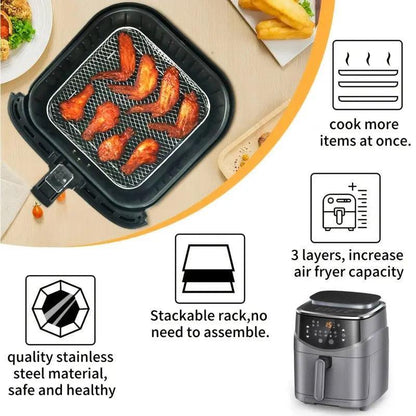 Air Fryer Grill Rack Multi Layer Removable Shelf Mesh Rack for Cooking BBQ - Rectangle - Mekamart Australia