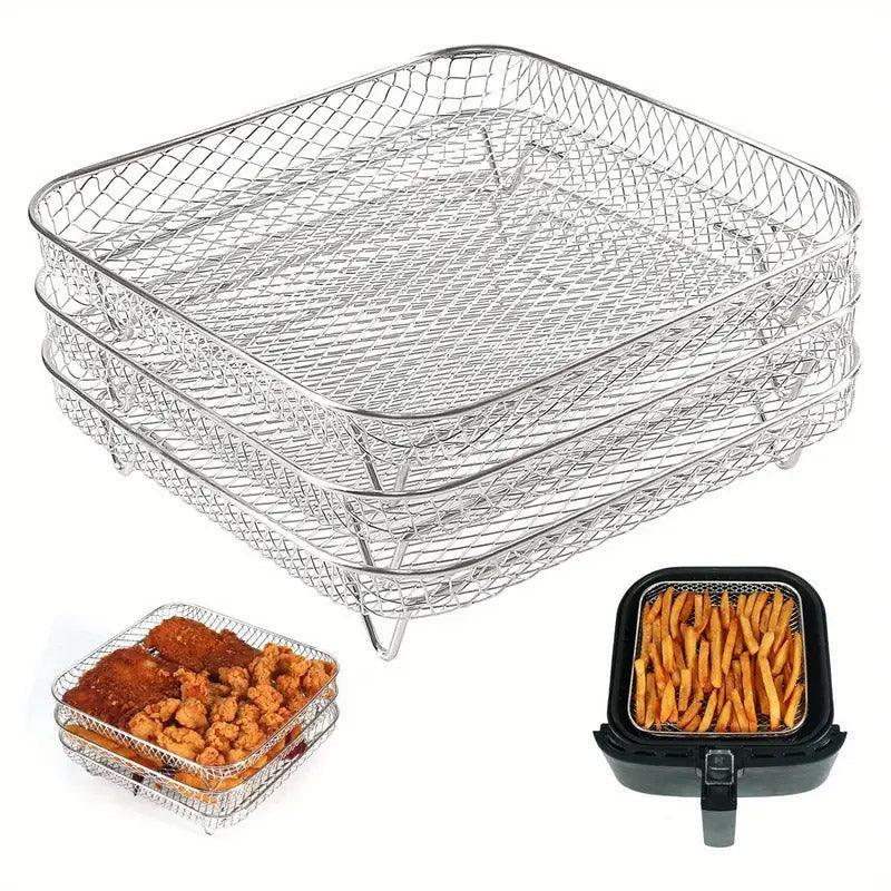 Air Fryer Grill Rack Multi Layer Removable Shelf Mesh Rack for Cooking BBQ - Rectangle - Mekamart Australia
