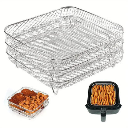 Air Fryer Grill Rack Multi Layer Removable Shelf Mesh Rack for Cooking BBQ - Rectangle - Mekamart Australia