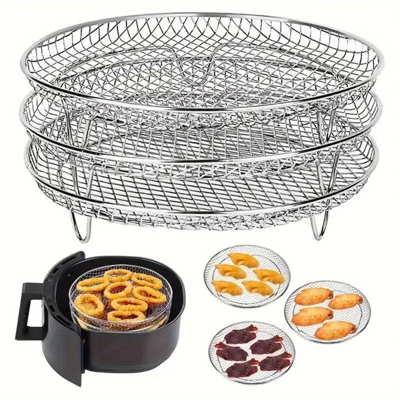 Air Fryer Grill Rack Multi Layer Removable Shelf Mesh Rack for Cooking BBQ - Rectangle - Mekamart Australia
