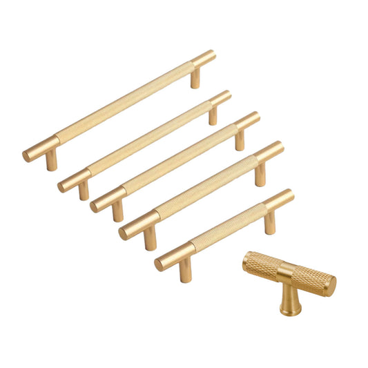 Light Luxury Cabinet Handle Full Copper Gold Straight Knurled Drawer Door Pull - 224mm