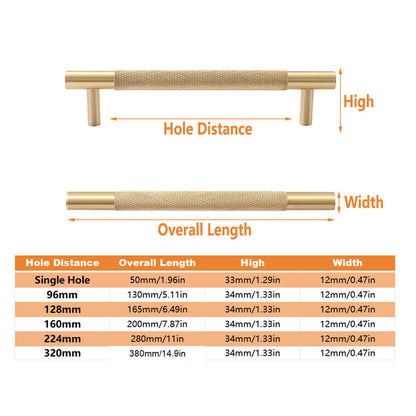 Light Luxury Cabinet Handle Full Copper Gold Straight Knurled Drawer Door Pull - 96mm