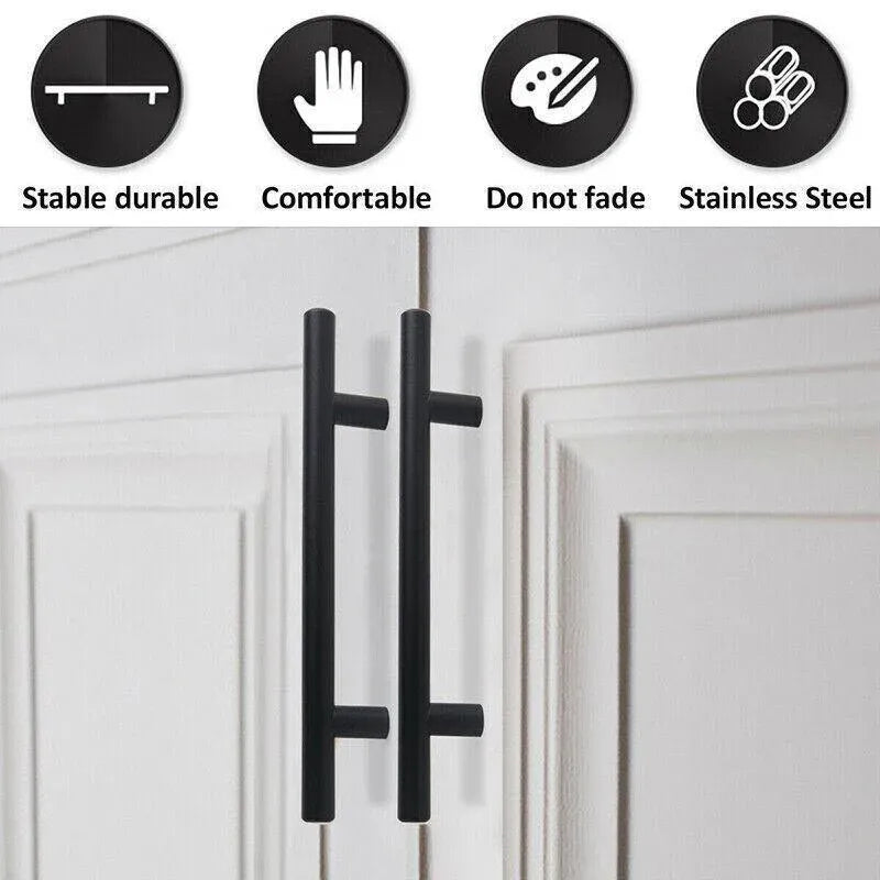 5pcs Silver Kitchen Cabinet Door Handles Stainless Steel Door Drawer Pull T Bar - 100mm/64mm