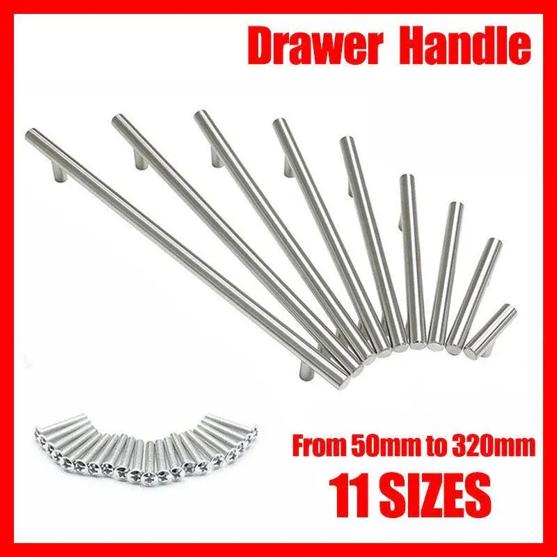 5pcs Silver Kitchen Cabinet Door Handles Stainless Steel Door Drawer Pull T Bar - 127mm/76mm
