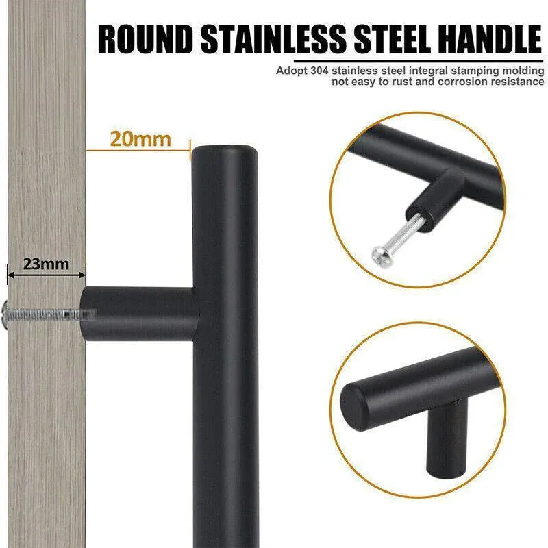 5pcs Silver Kitchen Cabinet Door Handles Stainless Steel Door Drawer Pull T Bar - 300mm/192mm