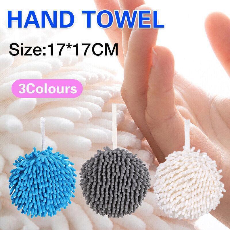 Chenille Hanging Ball Towel for Kitchen Bathroom Hand Drying Absorbent Cloth - White - Mekamart Australia