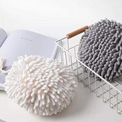 Chenille Hanging Ball Towel for Kitchen Bathroom Hand Drying Absorbent Cloth - White - Mekamart Australia