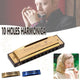Harmonica 10 Holes Key Of C Blue Blues Harp Stainless Steel Brass - Gold - Mekamart Australia