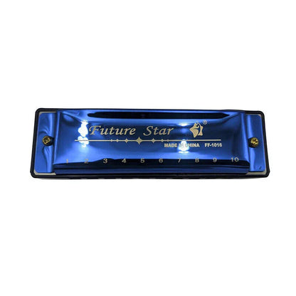 Harmonica 10 Holes Key Of C Blue Blues Harp Stainless Steel Brass - Gold - Mekamart Australia