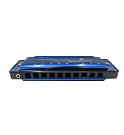 Harmonica 10 Holes Key Of C Blue Blues Harp Stainless Steel Brass - Gold - Mekamart Australia