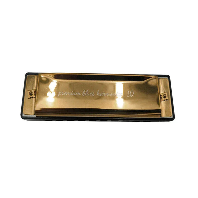 Harmonica 10 Holes Key Of C Blue Blues Harp Stainless Steel Brass - Gold - Mekamart Australia