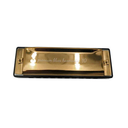 Harmonica 10 Holes Key Of C Blue Blues Harp Stainless Steel Brass - Gold - Mekamart Australia