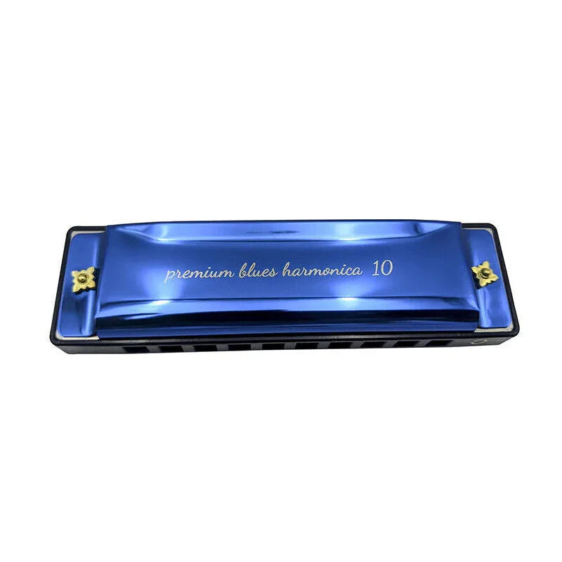 Harmonica 10 Holes Key Of C Blue Blues Harp Stainless Steel Brass - Gold - Mekamart Australia