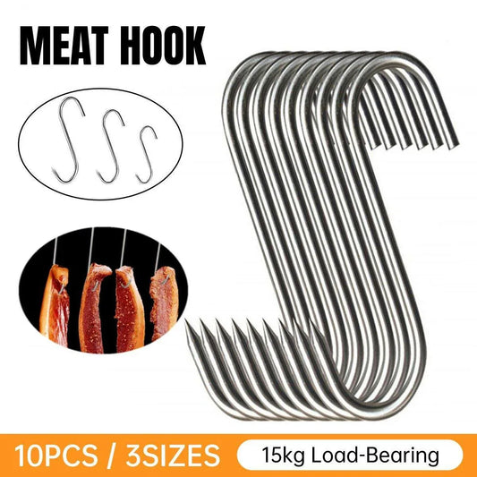 10PCS Steel S Meat Hooks for Beef Pork Lamb Roast Duck BBQ Grill Oven Hanging - L - Mekamart Australia