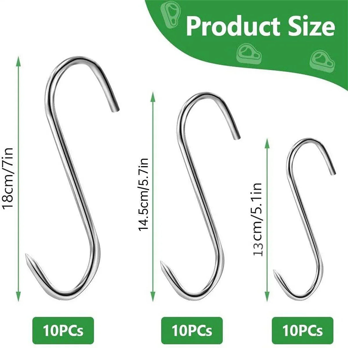 10PCS Steel S Meat Hooks for Beef Pork Lamb Roast Duck BBQ Grill Oven Hanging - L - Mekamart Australia