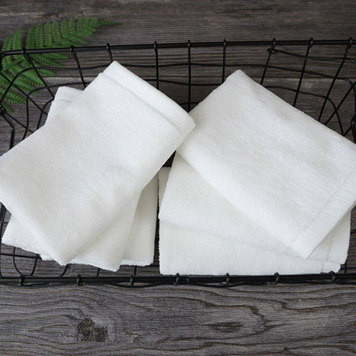 6PCS Hotel Cotton Face Towel White Soft Square Cloth Beauty Salon KTV Thick Wash - 35x35cm-Patternless-70g - Mekamart Australia