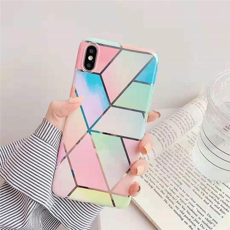 Rainbow Case for iPhone 14 13 12 11 Pro Max XR XS Marble Phone Shockproof Cover Silicone - For iphone 14