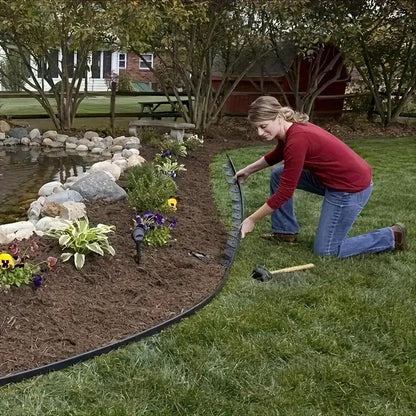 L Shaped Garden Edging Border Landscape Grass Lawn Stone Edge Fence Strip - Black - Mekamart Australia