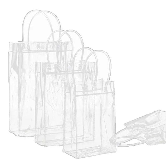 100x PVC Transparent Gift Tote Bag with Snap Button for Packaging - 20*16*8cm