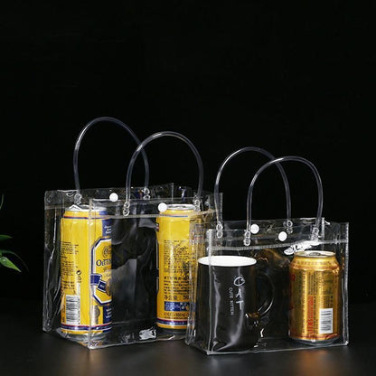 100x PVC Transparent Gift Tote Bag with Snap Button for Packaging - 20*16*8cm