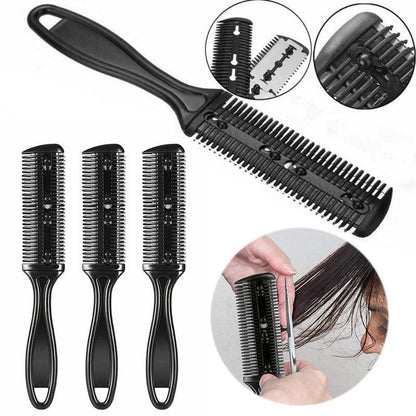2PCS Razor Comb With Blades Razor Trimmer DIY Double Sides Hair Thinning Comb - Pink+Black