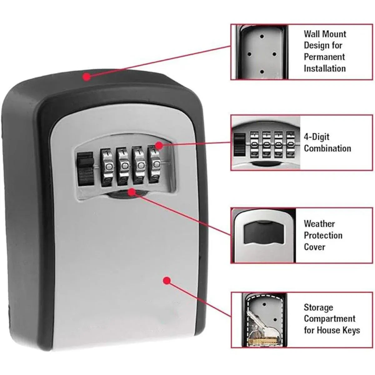 Combination Key Box with Combination Lock for Home Office Security Storage - Black