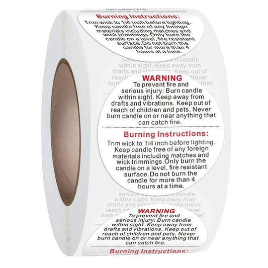 500PCS Candle Warning Labels Roll Round Stickers for Jars Wax Melts Containers