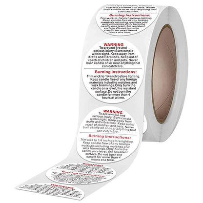 500PCS Candle Warning Labels Roll Round Stickers for Jars Wax Melts Containers