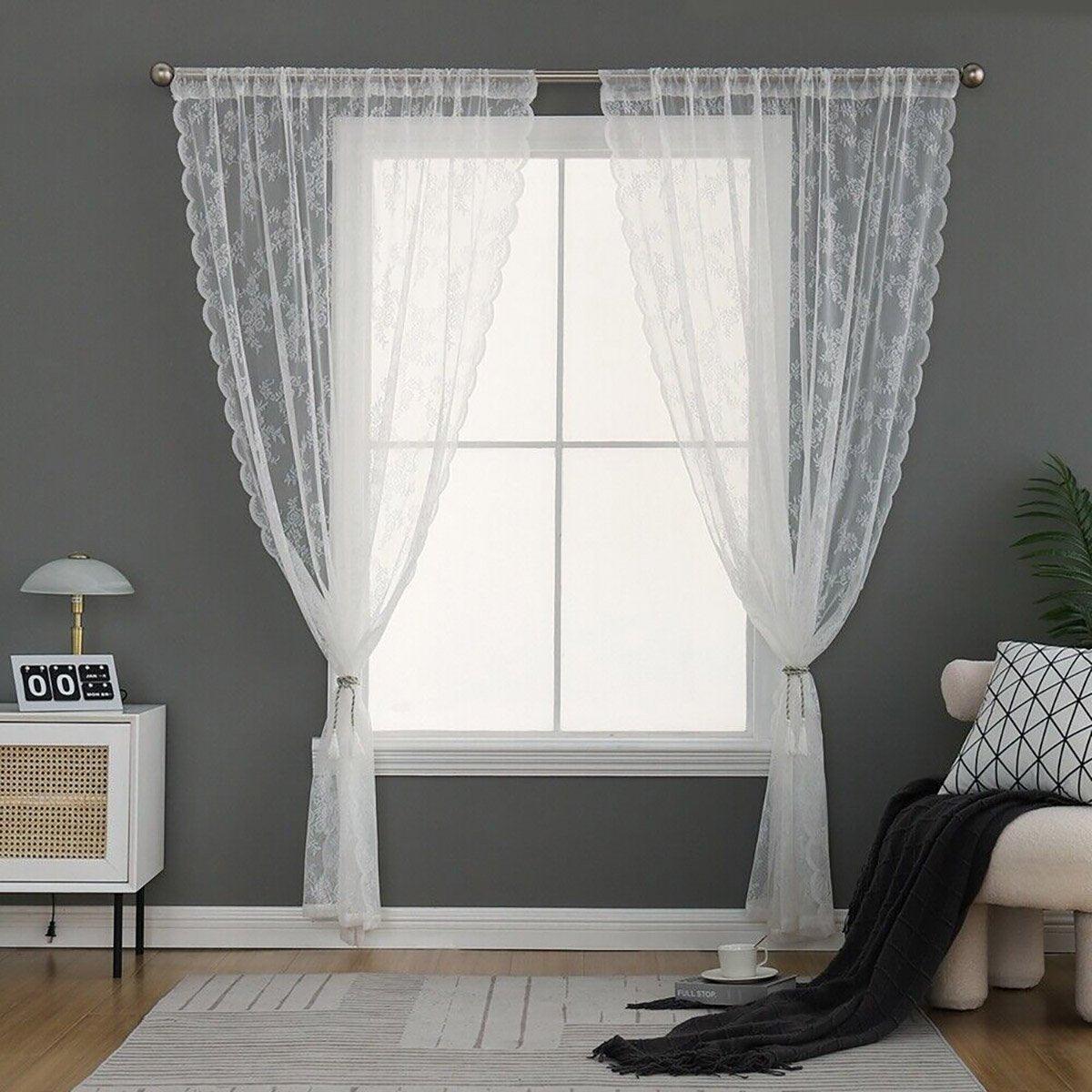 Elegant Lace Curtain Bedroom Window Door Screen Privacy Window Decor - 145*120cm - Mekamart Australia
