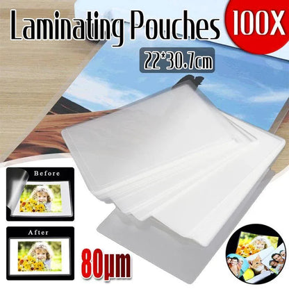 100 Pack A4 Laminator Laminating Pouches Laminate Sheets 80 micron 22x 30.7mm - Mekamart Australia