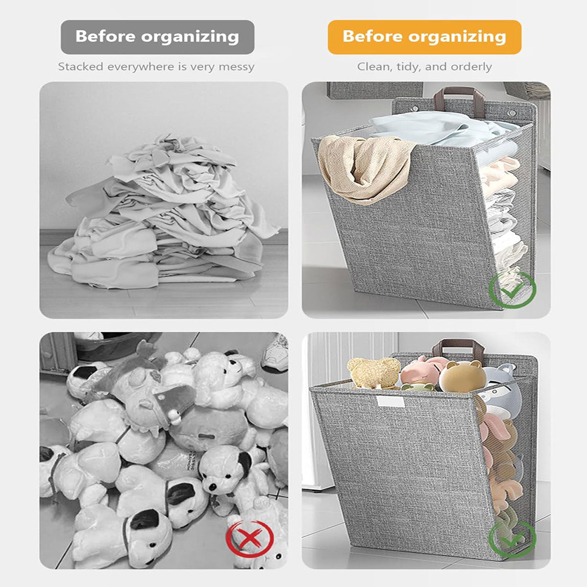 Foldable Laundry Basket Wall Mounted Clothes Storage Basket Household Organizer - Beige