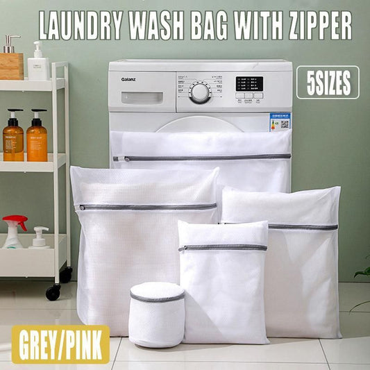 5pcs Zipper Mesh Laundry Bags Set Clothes Washing Organiser for Delicates - Grey