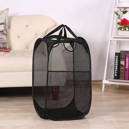 2PCS Foldable Mesh Laundry Hampers with Handles and Pocket for Clothes Storage