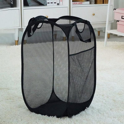2PCS Foldable Mesh Laundry Hampers with Handles and Pocket for Clothes Storage